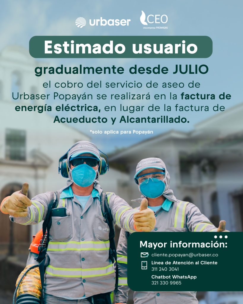 A partir de julio de 2025, el servicio de aseo en Popayán se cobrará a ...