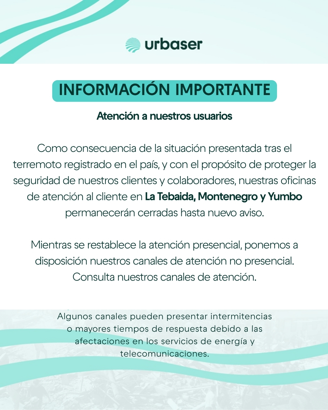 Información importante sobre atención al cliente